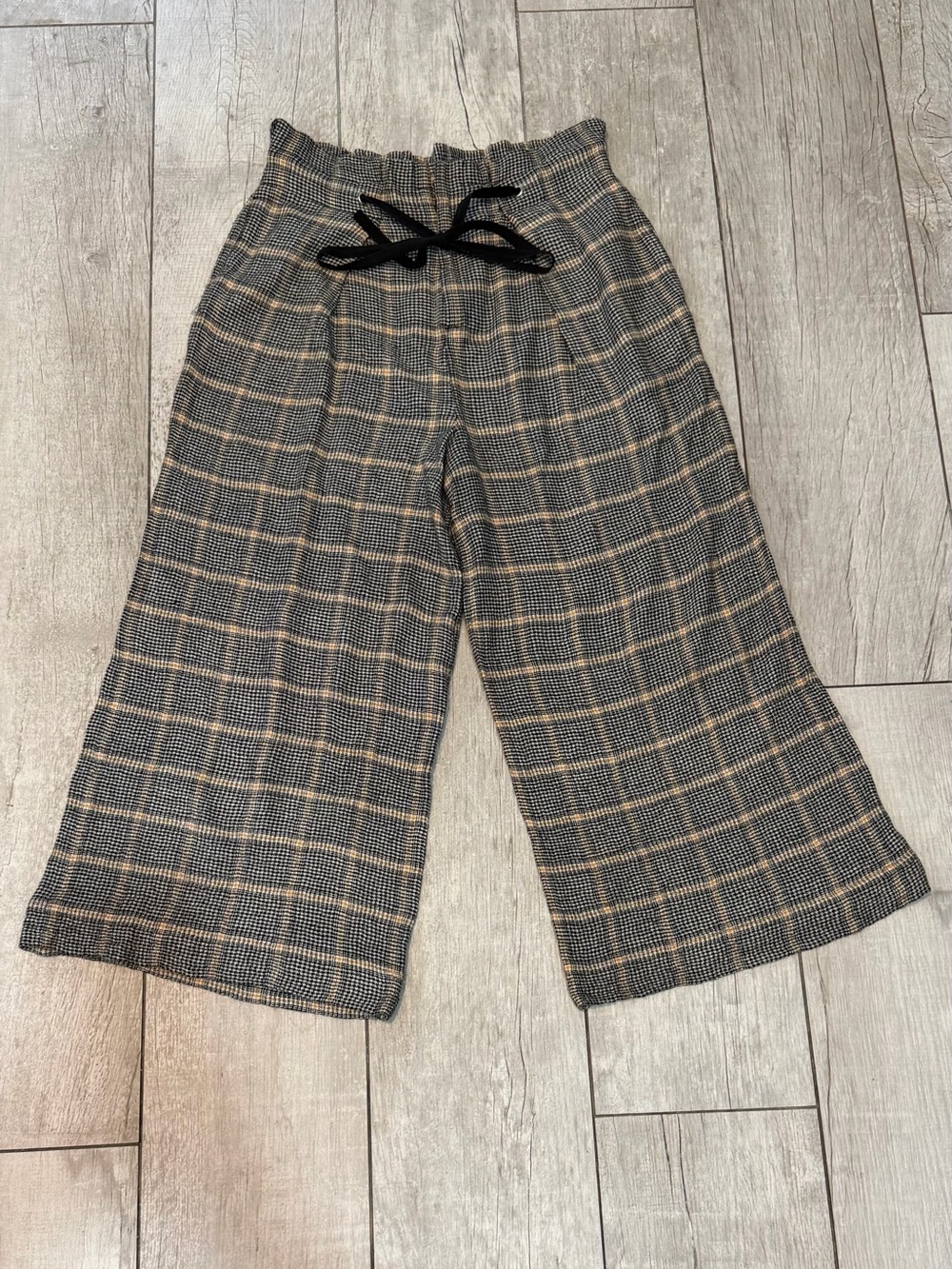 Free People Charlie Plaid Wide Leg Cropped Pants Paperbag Waist Sz S EUC - Picture 6 of 10